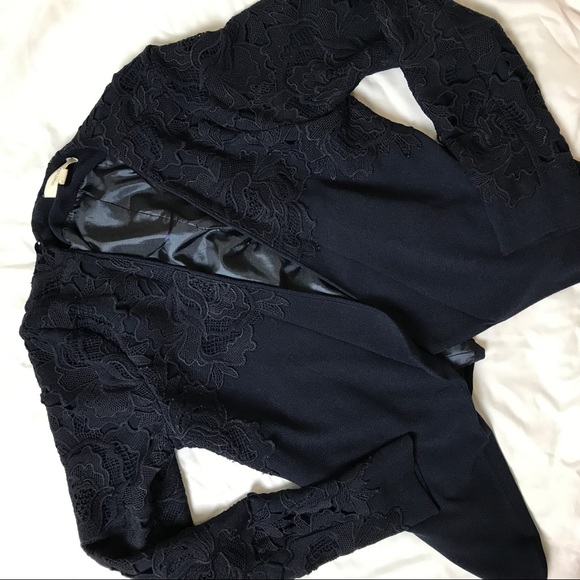 OneTheLand Lace Appliqué Midnight Blue Blazer - Picture 2 of 8